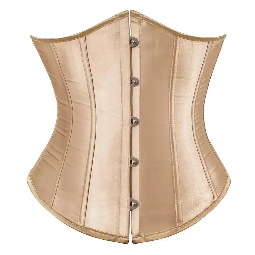 Satin Underbust Corset with Busk Front Closure and Structured Waist Silhouette