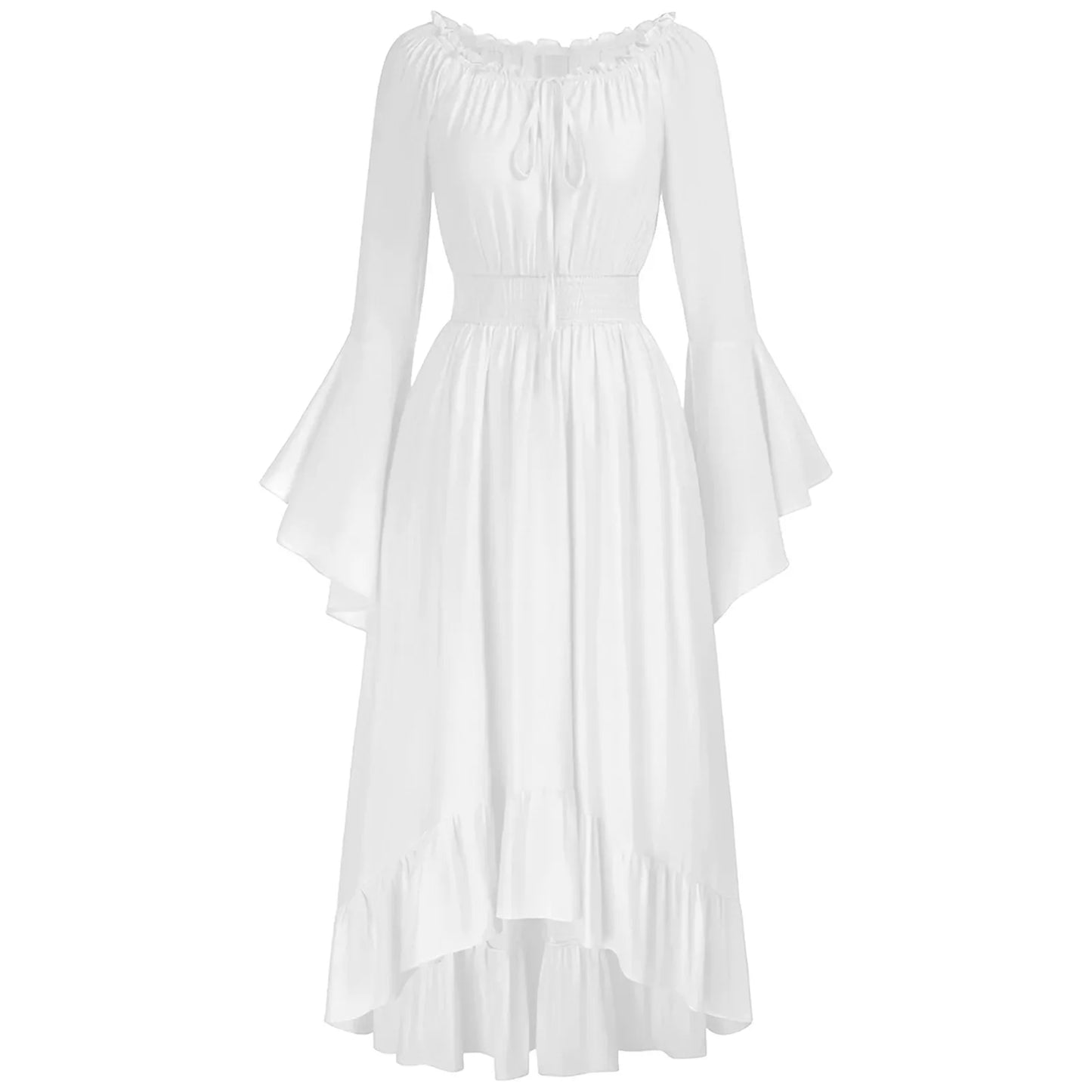 Dark Romantic Victorian Maxi Dress with Statement Bell Sleeves and Flowing Skirt