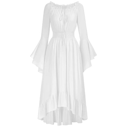 Dark Romantic Victorian Maxi Dress with Statement Bell Sleeves and Flowing Skirt