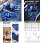Cobalt Blue Floral Lace Contour Push-Up Bra and Matching Hipster Panty Set