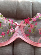 Vibrant Floral Rose Embroidery Sheer Underwire Lingerie Set