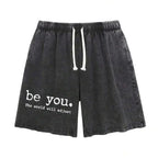 Men's Cotton Drawstring Shorts with Relaxed Fit Typography Design and Casual Everyday Comfort