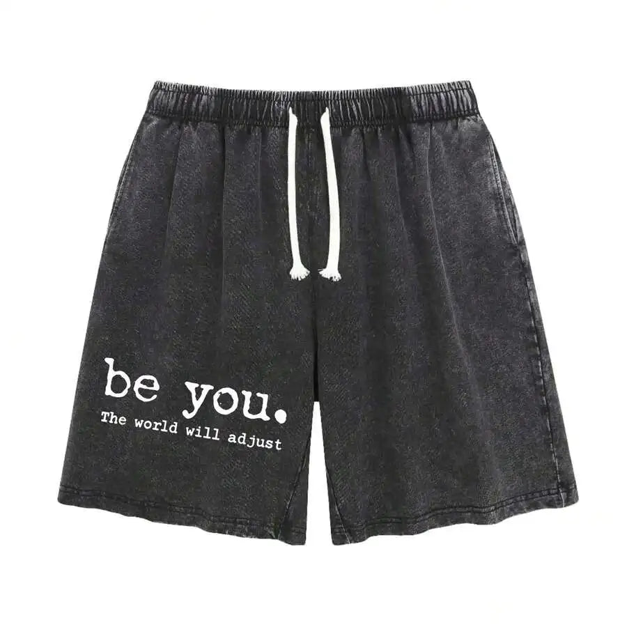 Men's Cotton Drawstring Shorts with Relaxed Fit Typography Design and Casual Everyday Comfort