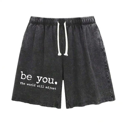 Men's Cotton Drawstring Shorts with Relaxed Fit Typography Design and Casual Everyday Comfort