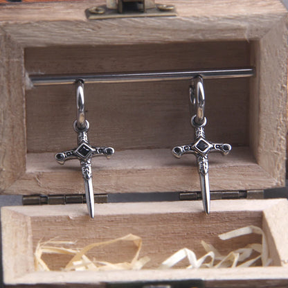 Sword Drop Hoop Earrings for Gothic Punk and Alternative Fashion
