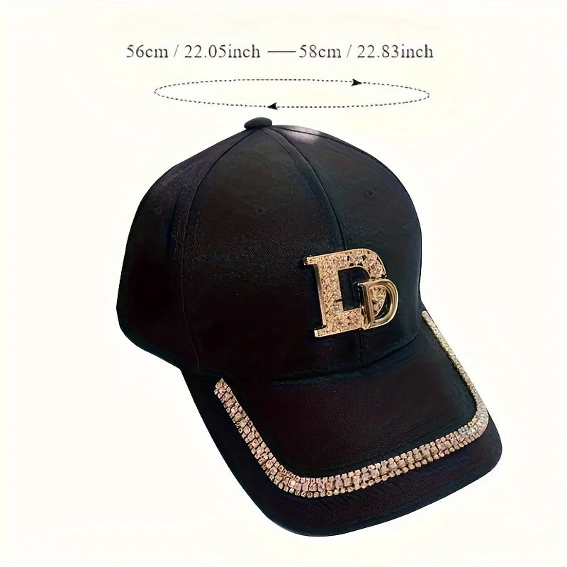 Rhinestone Embellished Baseball Cap Adjustable Curved Brim Fashion Streetwear Hat