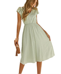 Flutter Sleeve V-Neck Button Front Midi Dress With Elegant Everyday Silhouette