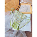 Ethereal Sheer Floral Embroidered Triangle Bralette and Matching Low-Rise Thong Set