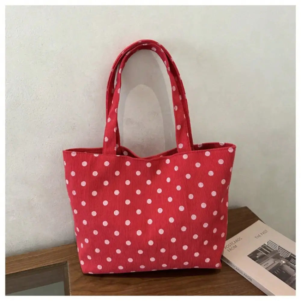 Polka Dot Canvas Tote Shoulder Bag with Everyday Carry Design