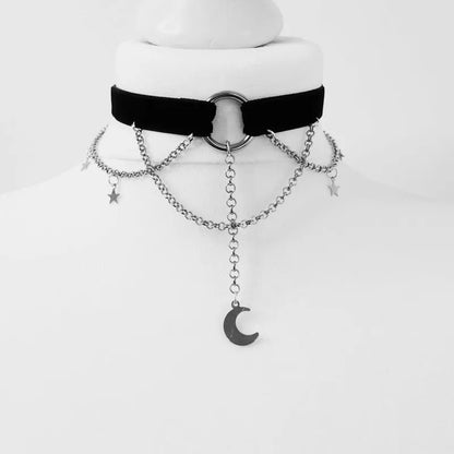 Crescent Moon Tattoo Choker for Witchy Gothic Alternative Fashion Styling