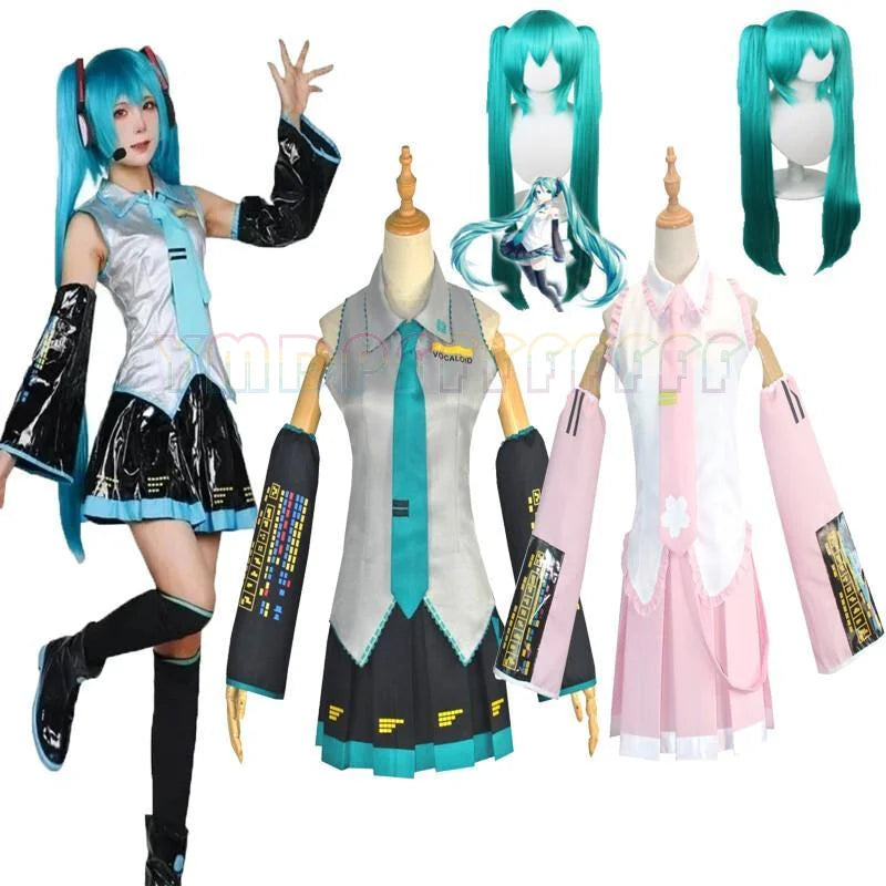 Women's Idol-Inspired Costume Set with Sleeveless Dress, Twin-Tail Wig and Matching Accessories
