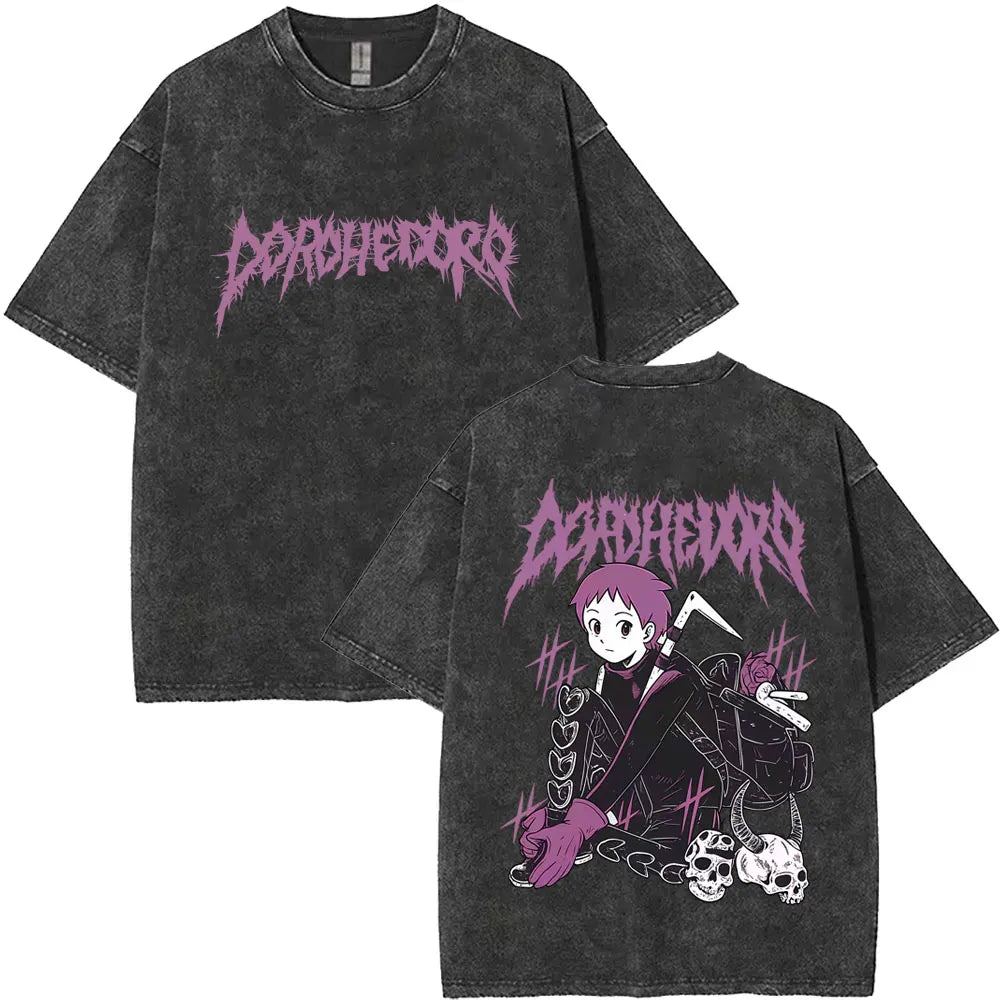 Retro Animation Inspired Goth Streetwear Tee with Dark Graphic Artwork - BigCat Streetwear