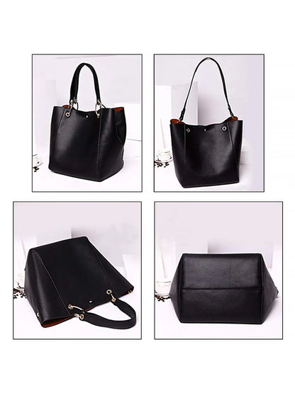 Large Capacity PU Leather Tote Bag with Minimalist Top Handle Design