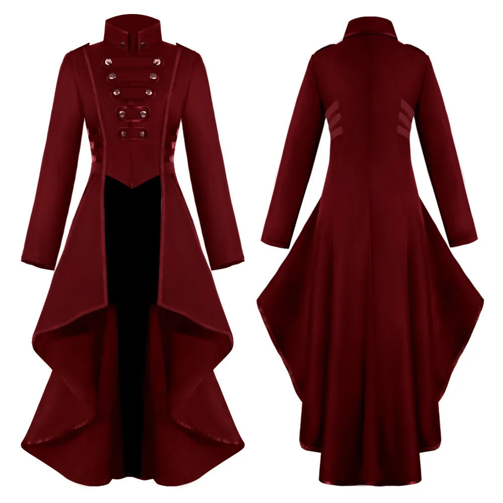 Structured High Collar Gothic Coat Dress with Dramatic Alternative Fashion Style - BigCat Streetwear