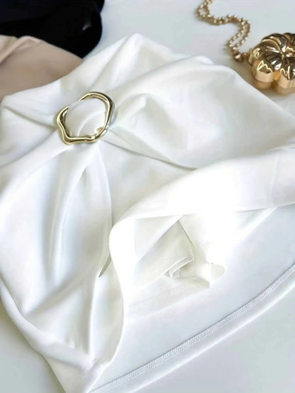 High Waist Pleated Mini Skirt with Metallic Accent A-Line Structure