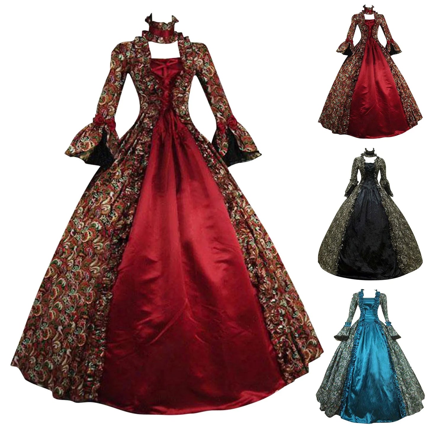 Victorian Gothic Lace Panel Ball Gown with Regal Silhouette