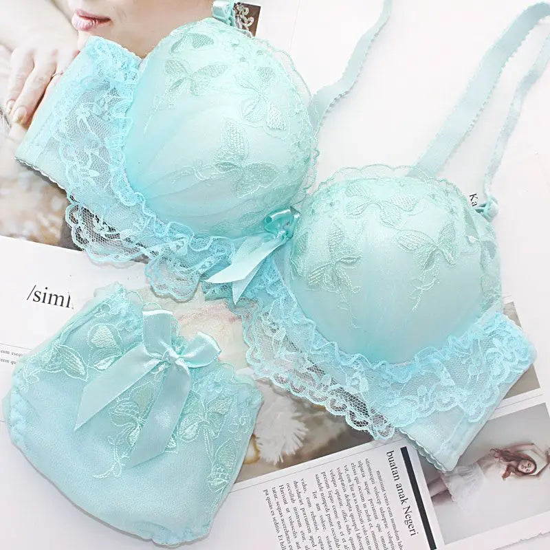 Lavender Butterfly Embroidery Push-Up Bra and High-Waist Panty Set