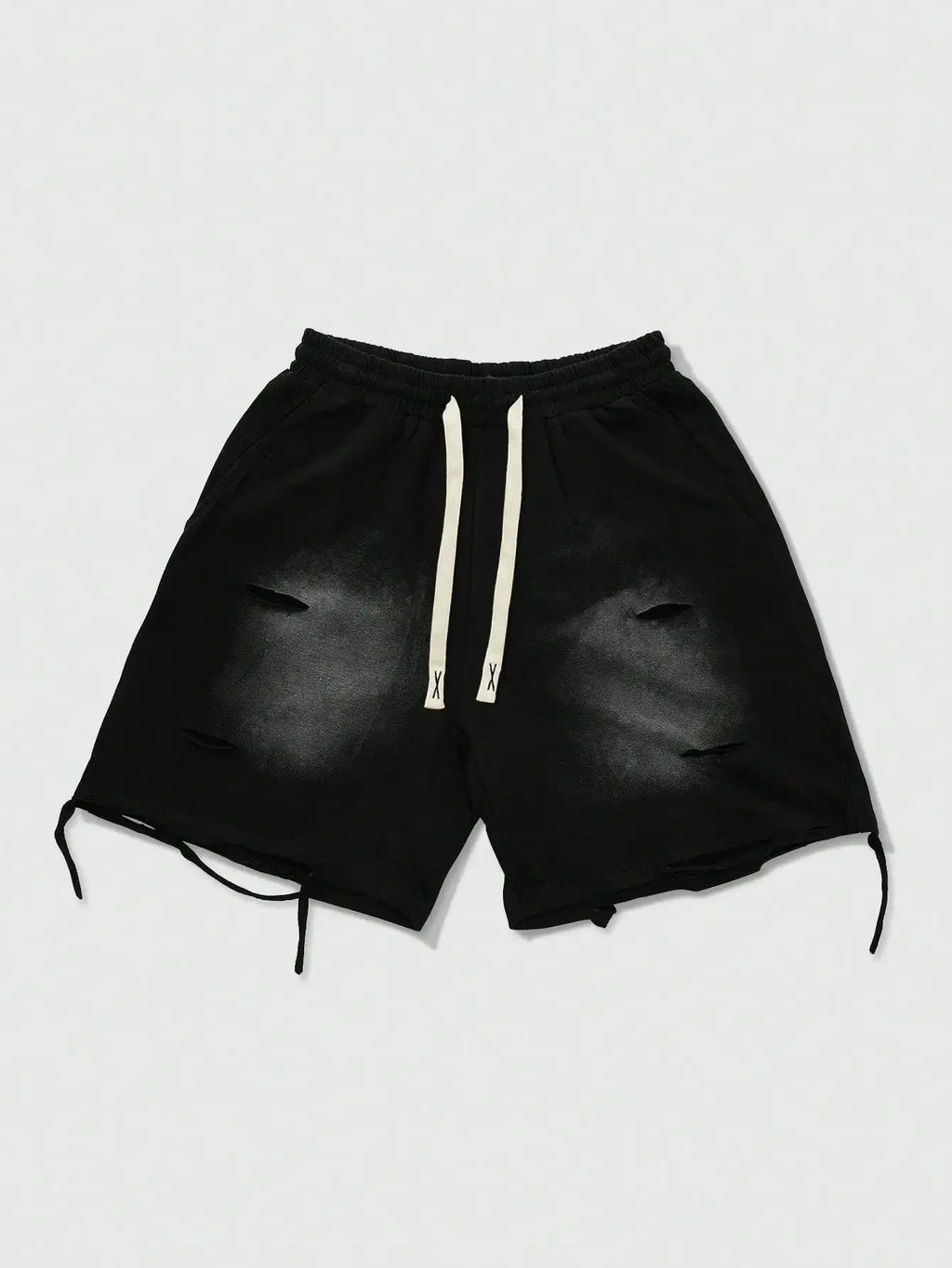 Men's Loose Graphic Print Drawstring Sports Shorts with Distressed Streetwear Inspired Design