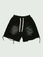 Men's Loose Graphic Print Drawstring Sports Shorts with Distressed Streetwear Inspired Design