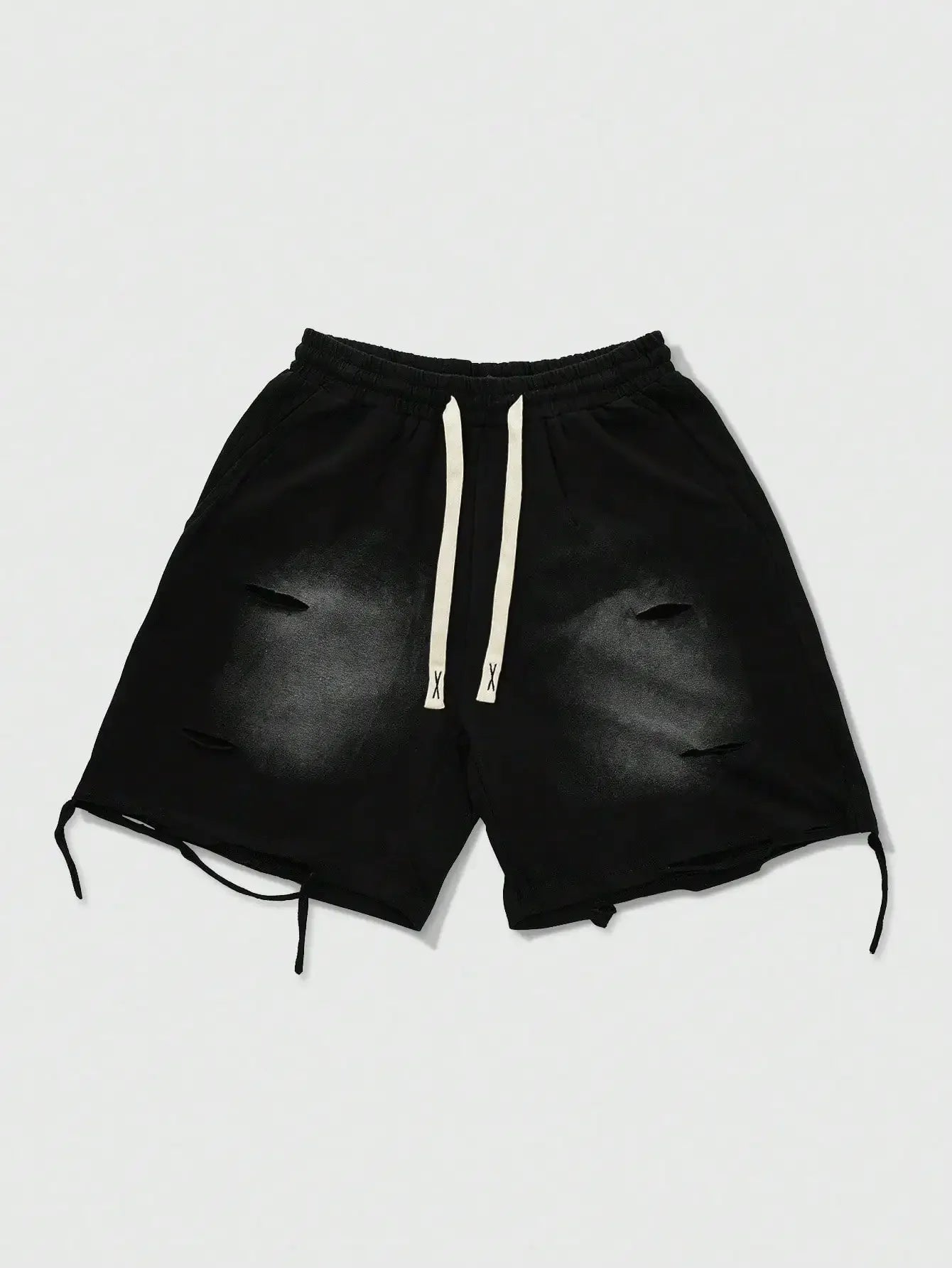 Men's Loose Graphic Print Drawstring Sports Shorts with Distressed Streetwear Inspired Design