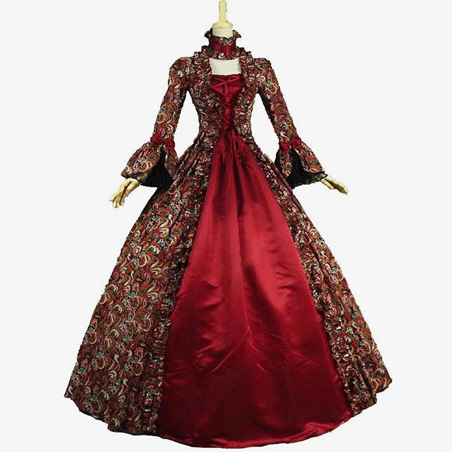 Victorian Gothic Lace Panel Ball Gown with Regal Silhouette