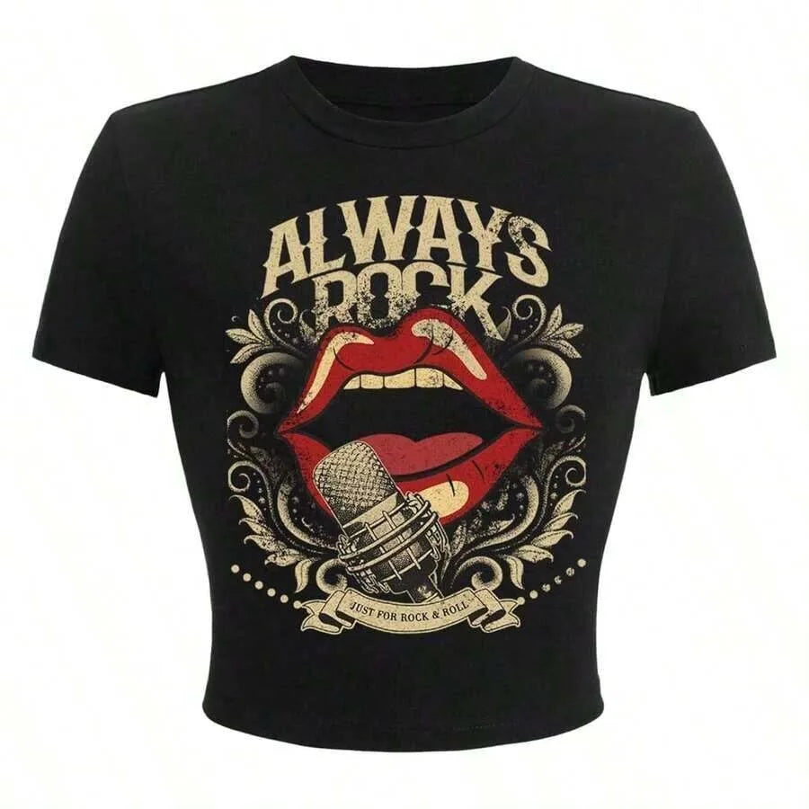 Graphic Artwork Crop Tee with Fitted Silhouette and Alternative Streetwear Appeal