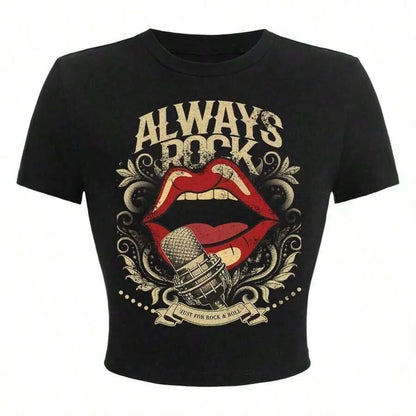 Graphic Artwork Crop Tee with Fitted Silhouette and Alternative Streetwear Appeal