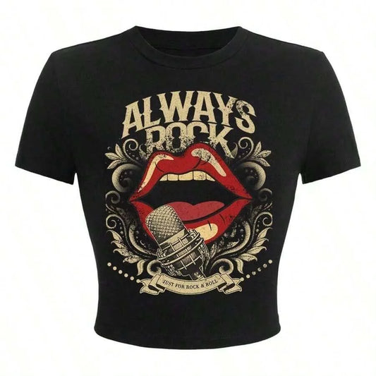 Graphic Artwork Crop Tee with Fitted Silhouette and Alternative Streetwear Appeal