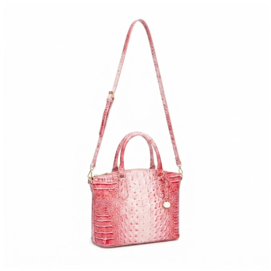 Embossed Dome Satchel Bag with Top Handle and Detachable Shoulder Strap