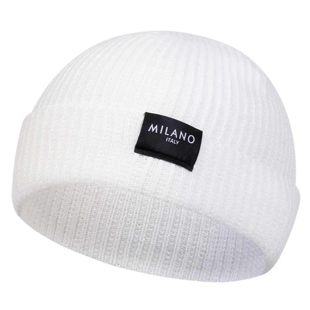 Minimalist Ribbed Polyester Knit Beanie with Woven Patch for Casual Streetwear Everyday Style