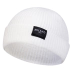 Minimalist Ribbed Polyester Knit Beanie with Woven Patch for Casual Streetwear Everyday Style