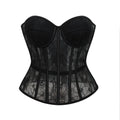 Sheer Black Floral Lace Overbust Corset with Structured Cups