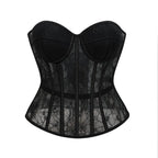 Sheer Black Floral Lace Overbust Corset with Structured Cups