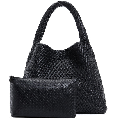 Soft Woven Texture Hobo Tote Shoulder Bag with Relaxed Structure