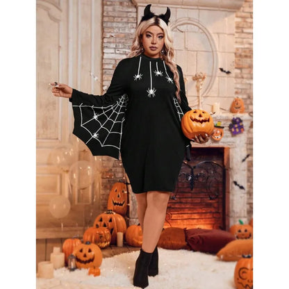 Spiderweb Gothic Sweater Dress with Anime-Inspired Halloween Streetwear Style