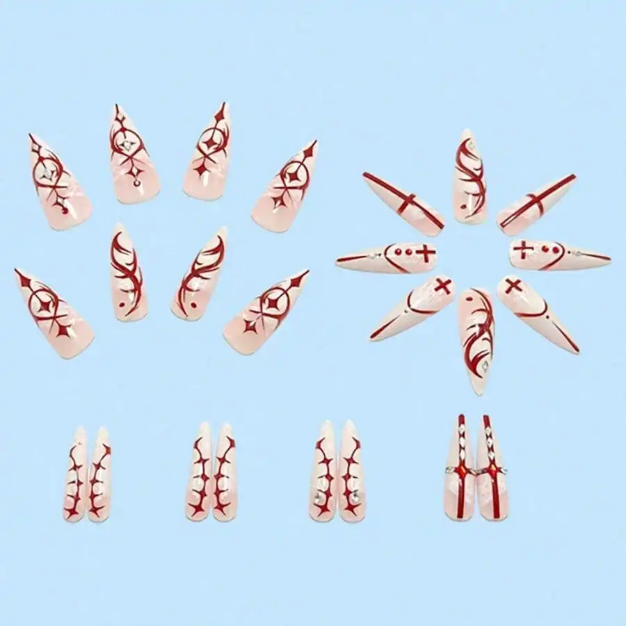 Gothic Cross and Blood Drip Press On Nails for Alternative Fashion Styles