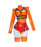Women's Zip Front Bodysuit Set with Lace-Up Mini Skirt, Harness Belt and Matching Socks