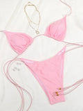 Classic Black Triangle String Bikini with Double-Strap Bead Details