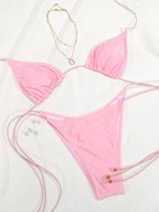 Classic Black Triangle String Bikini with Double-Strap Bead Details