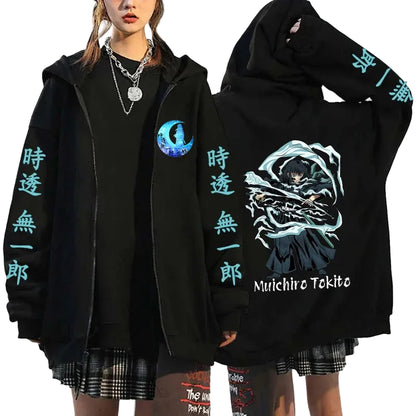 Anime-Inspired Ocean Spirit Zip Hoodie with Manga Streetwear Graphics