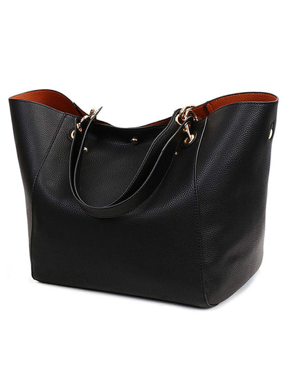 Large Capacity PU Leather Tote Bag with Minimalist Top Handle Design