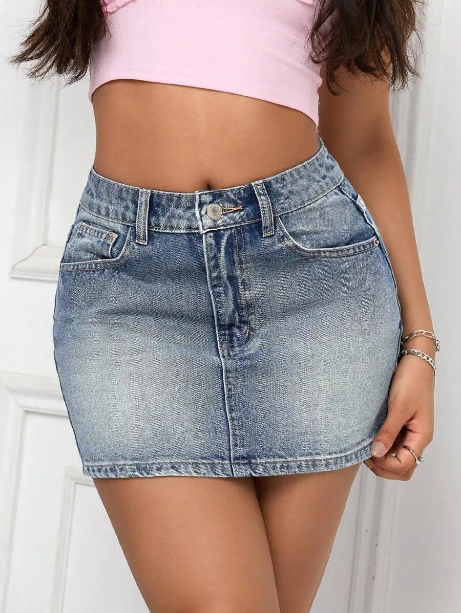 High Rise Acid Wash Denim Mini Skirt with Streamlined Y2K Silhouette