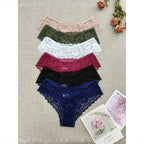 6-Piece Women’s Sheer Lace-Style Bikini Briefs Set with Solid Colors, Floral-Inspired Texture and Delicate Feminine Finish