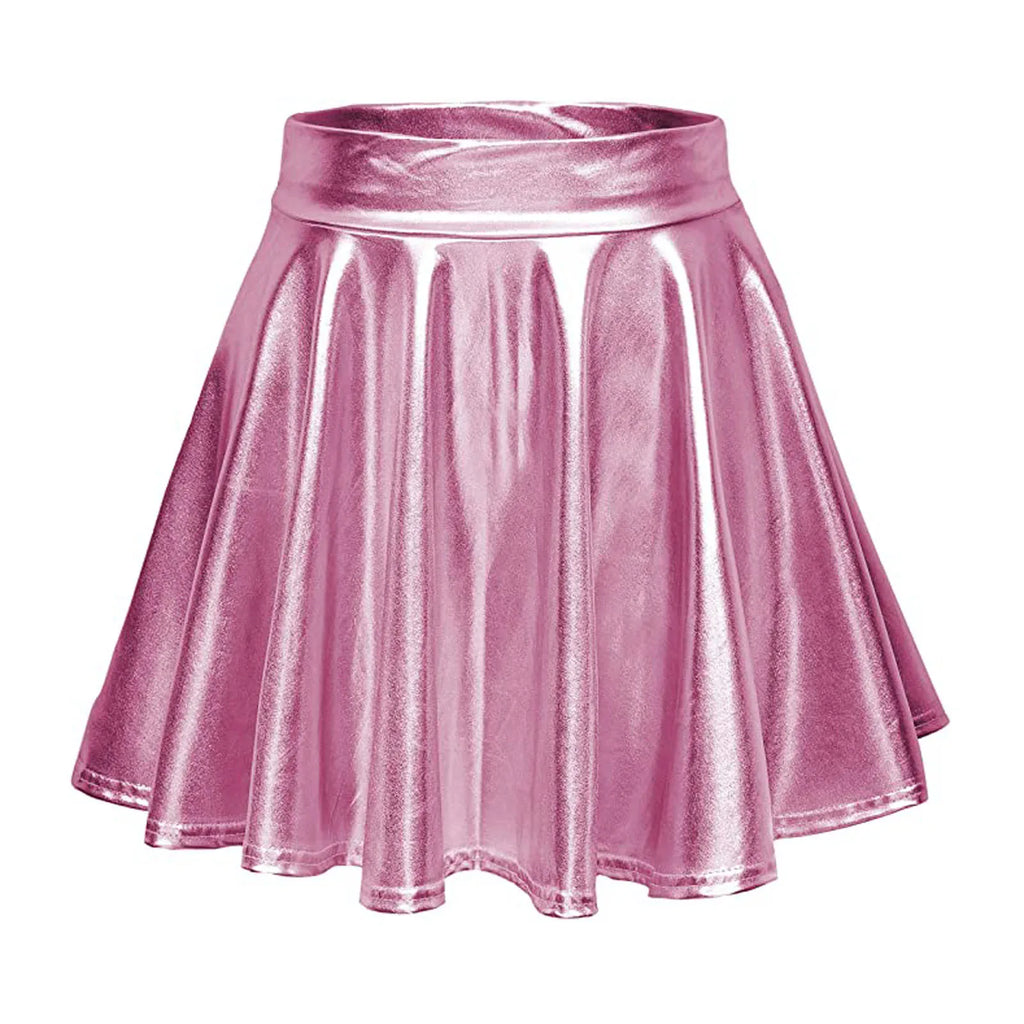 Glossy A-Line Mini Skirt with High Shine Streetwear Festival Styling