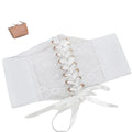 Floral Embroidered Lace-Up Waist Corset Belt with Structured Wide Fit