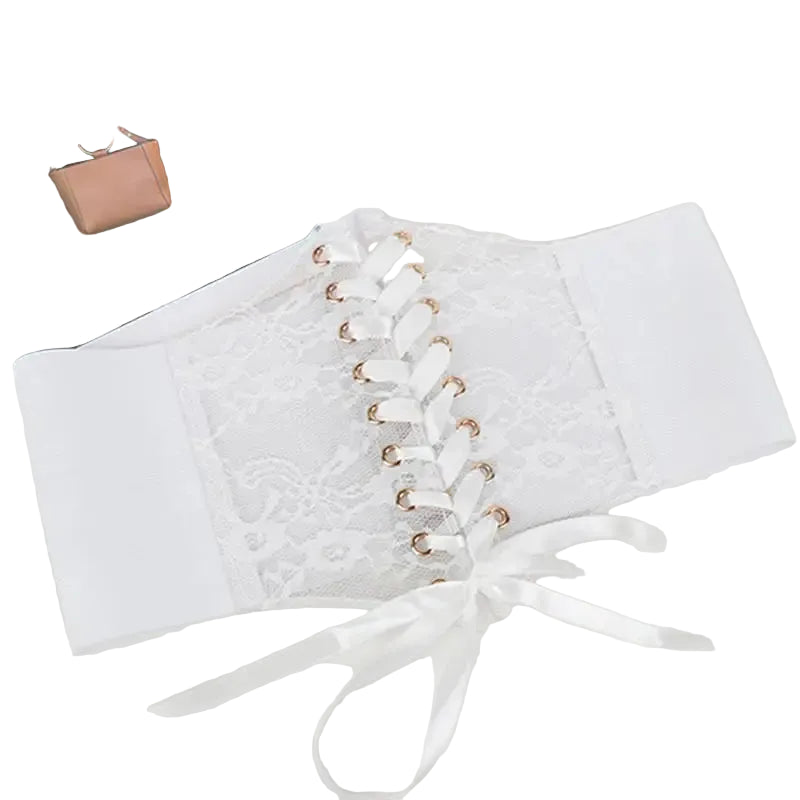 Floral Embroidered Lace-Up Waist Corset Belt with Structured Wide Fit