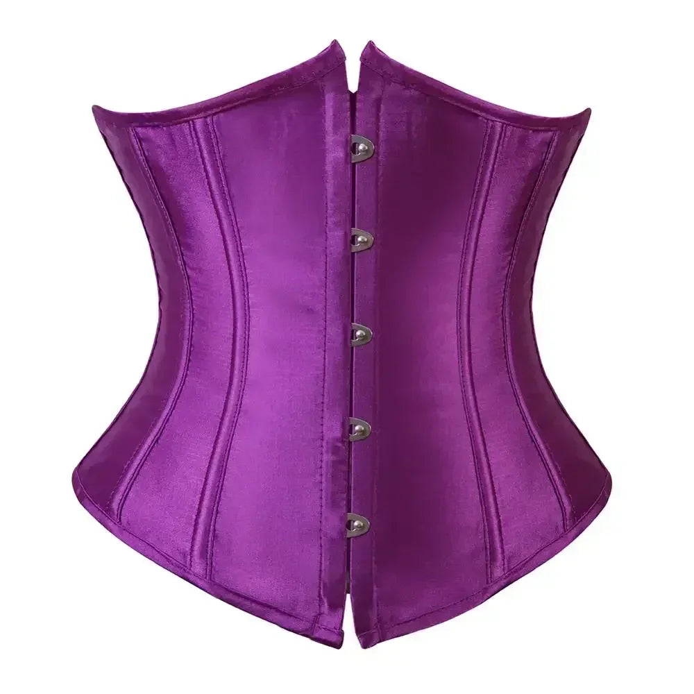 Satin Underbust Corset with Busk Front Closure and Structured Waist Silhouette