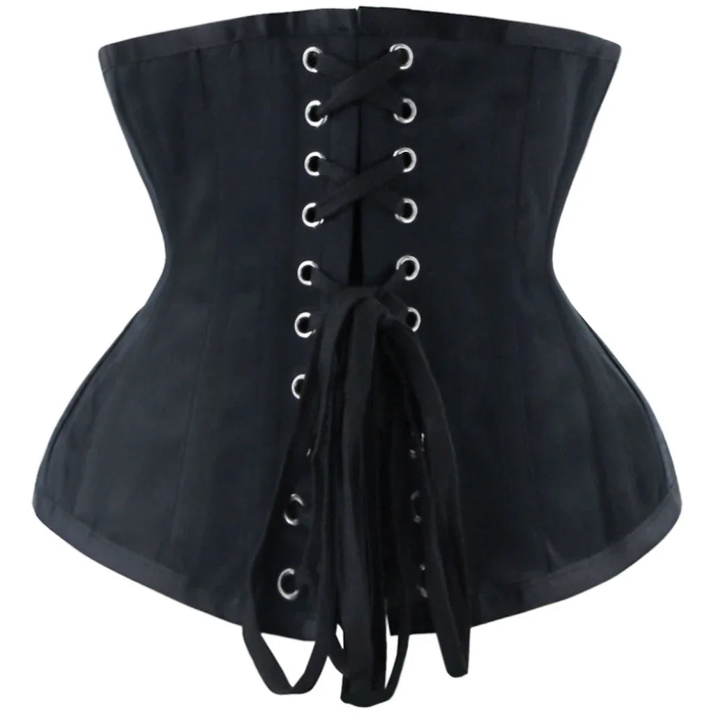 Black Underbust Corset Waist Cincher with Textured Floral Side Panels