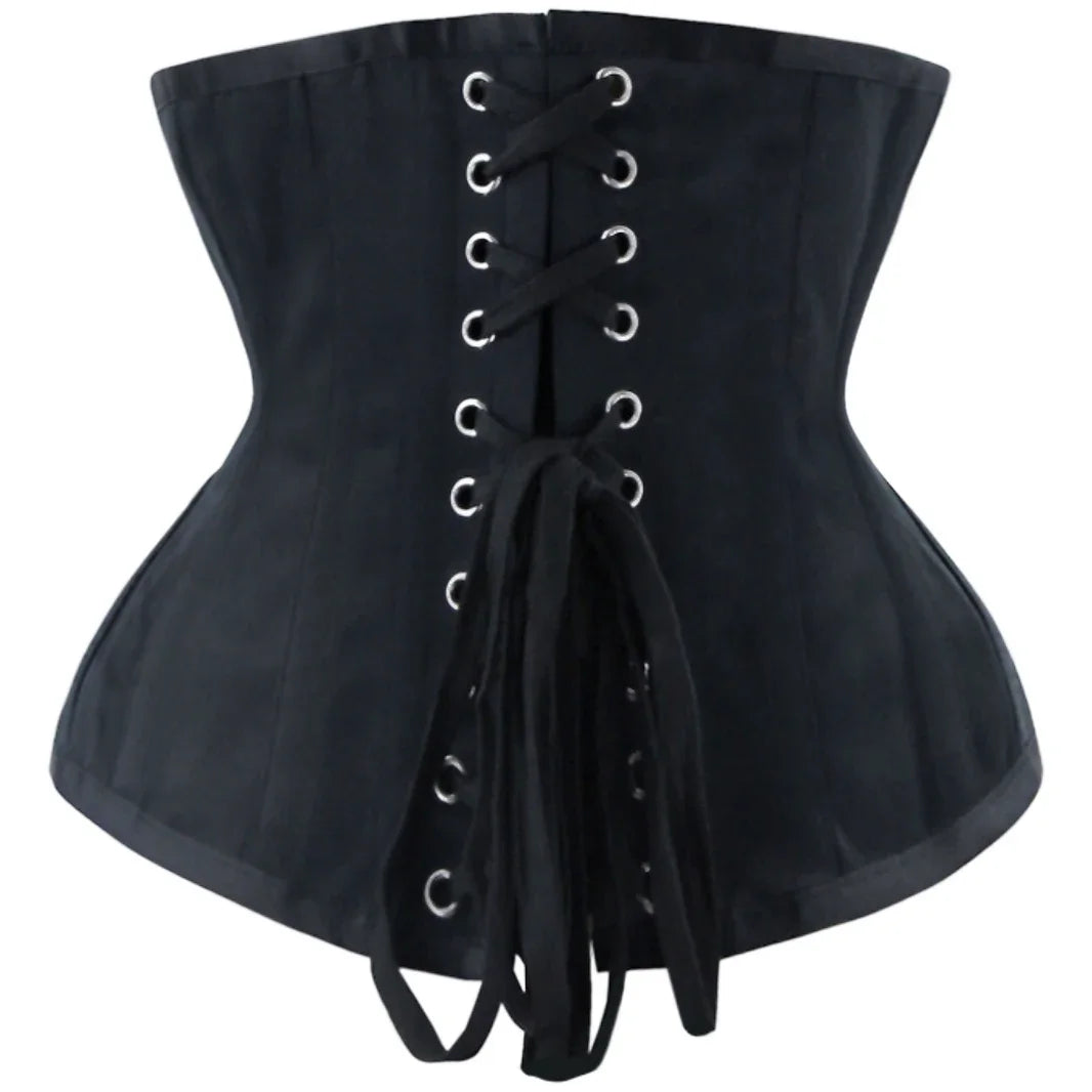 Black Underbust Corset Waist Cincher with Textured Floral Side Panels