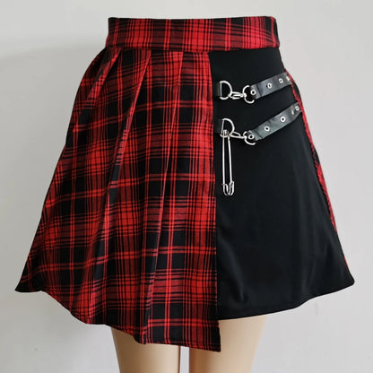 Plaid Pleated Mini Skirt High Waist Alternative Fashion Streetwear Bottom